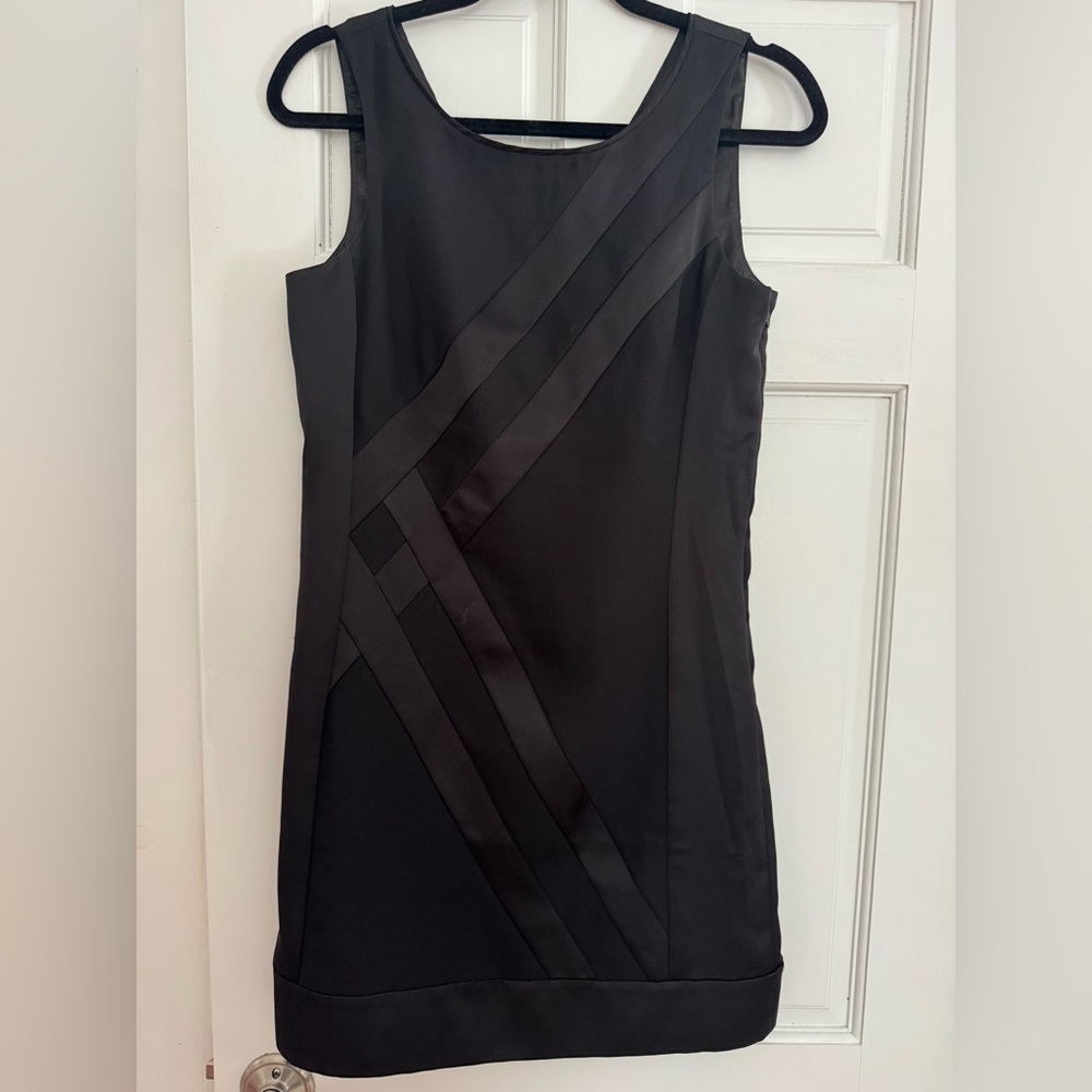 White House Black Market Black Satin-Trim Sleeveless Mini Dress
